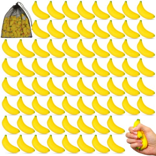Leyndo 100 Pcs Banana Stress Relief Toys Fidget Anxiety Toys Tiny Foam Banana...