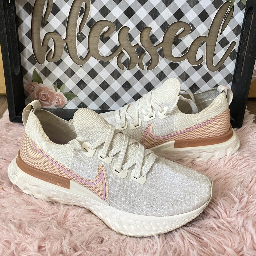 Nike React Infinity Run FK Flyknit Women's Running Shoes Off White Rose Gold Pink Size 9