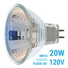 Satco S3445 20MR16/FL/120V 20W MR16 Flood 36° Lensed Reflector Bi-Pin 2-Pin G8