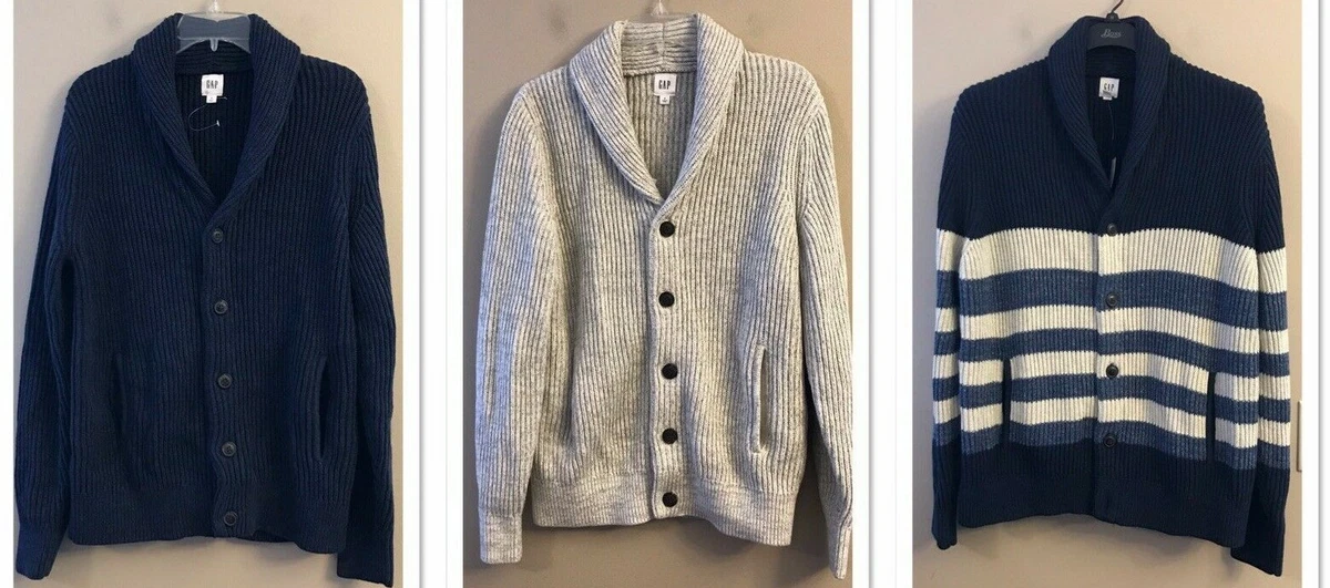 NWT GAP Men s Cardigan Sweater Sz S L XL Blue or Gray or Stripes Available