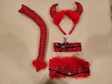 Womens Used Devil Demon Halloween Costume Accessory Set W/ Tail Headband  Cuffs