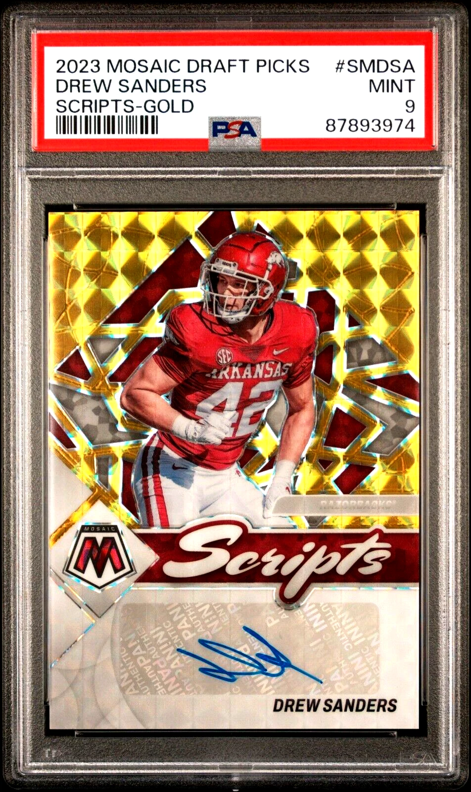 Drew Sanders Panini Mosaic Draft Picks Scripts #SMDSA Gold