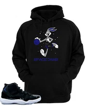 Hoodie to match Air Jordan Retro11 Space Jam sneakers"Bugs Bunny XI"Black Hoodie