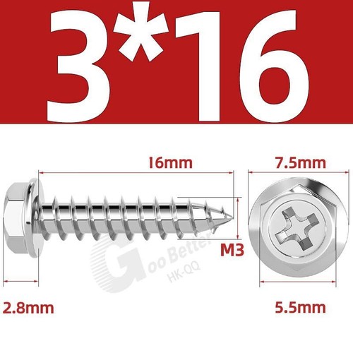 Flanged Self Tapping Screws Stainless Steel Hexagon Hex Head Tappers M3 M4 - M10 - Picture 12 of 89