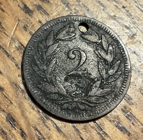 1851 A Switzerland 2 Rappen Coin - Bronze - Holed - Picture 2 of 2