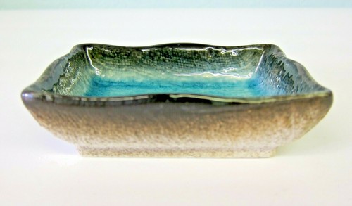 Japanische Türkis Aqua Crackleglaze Länglich Rechteckig Servier Dip Schale