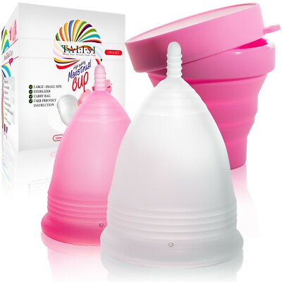 Talisi Menstrual Cup Set Large Small & Silicone Foldable Sterilizer Period Diva 
