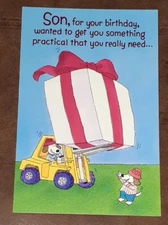 Unused Greeting Card & Env Son's B-day Messy Room Joke w/  Illustration to Color