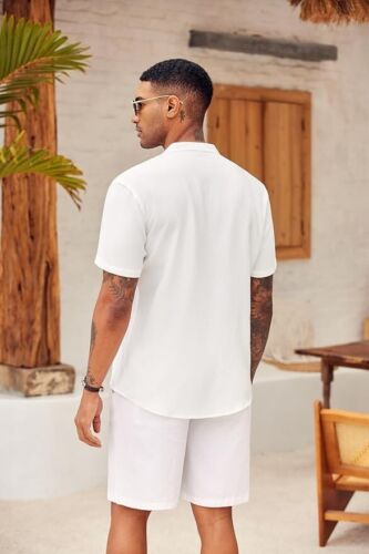 Brand New with Tags Men's Casual Henley Shirt Short Sleeve Shirt, Linen Textured - Picture 2 of 6