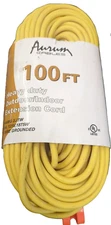 100 Feet 3 Outlet Extension Cord 14AWG Indoor/Outdoor Use Yellow With Holder
