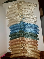 Set of 16 Satin Cloth Padded Hangers W/ Ribbons and Colored Hooks, L  k