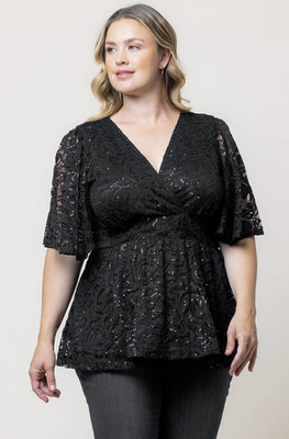 Kiyonna Stardust Sequin Lace Top - Onyx Black - 2X (18-20) - NWT in Package