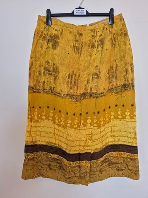 Reflections Vintage Mustard Yellow Brown Abstract Wrap Maxi Skirt