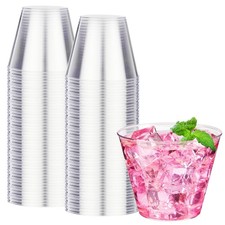 9 oz Clear Plastic Cups 100 packs, Disposable Plastic Party Cups Tumblers, Co...