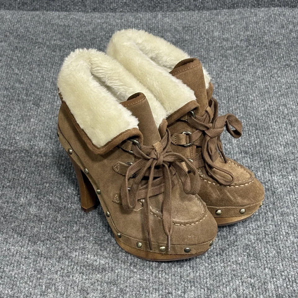 Guess Botines Mujer Talla 6M Marrón Gamuza Piel Sintética Forrados Plataforma Con Cordones Foto 2 de 4