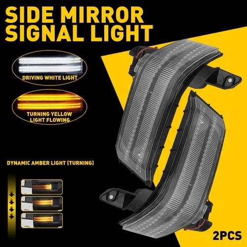 LED Clear For 14-18 Chevy Silverado GMC Sierra Switchback Tow Mirror Signal Lamp