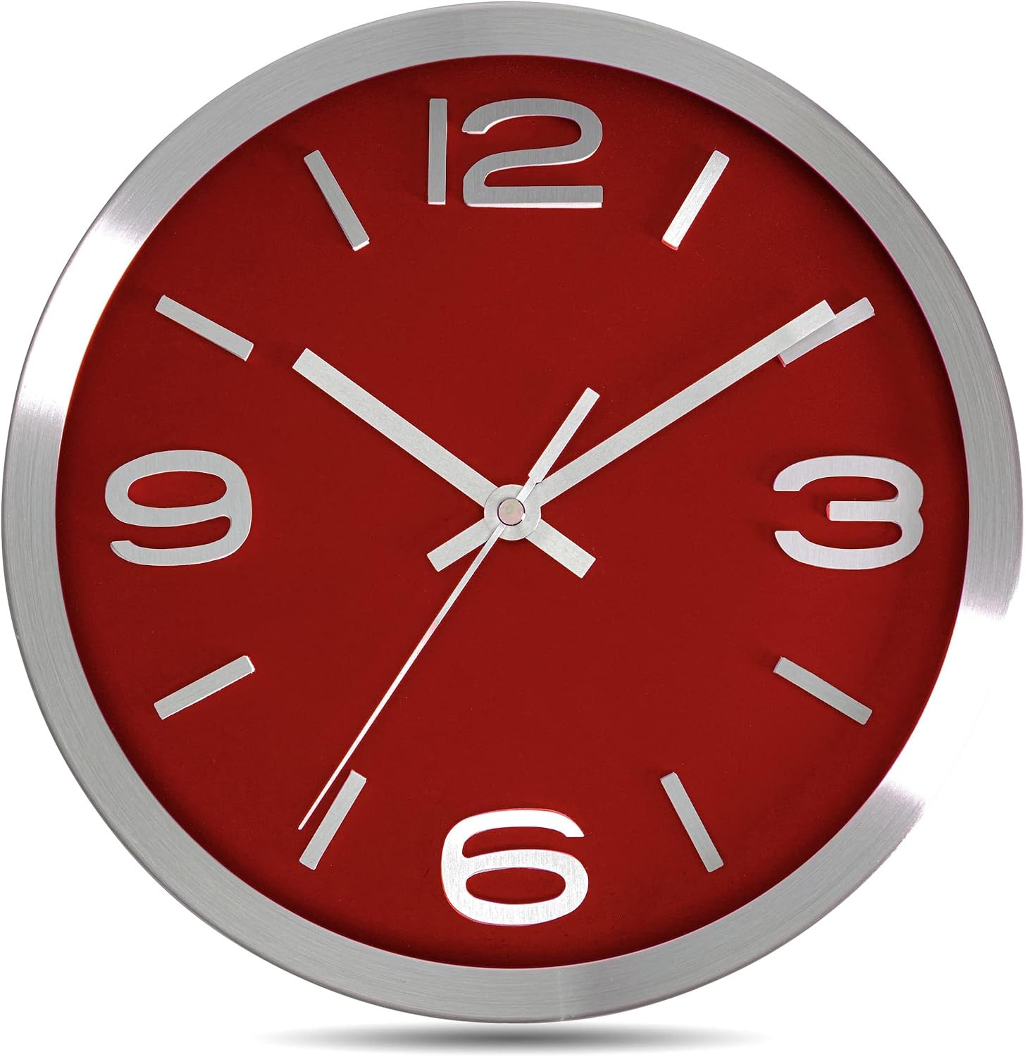 Metal Wall Clock Modern Silver & Wine 10 Inch Silent Non