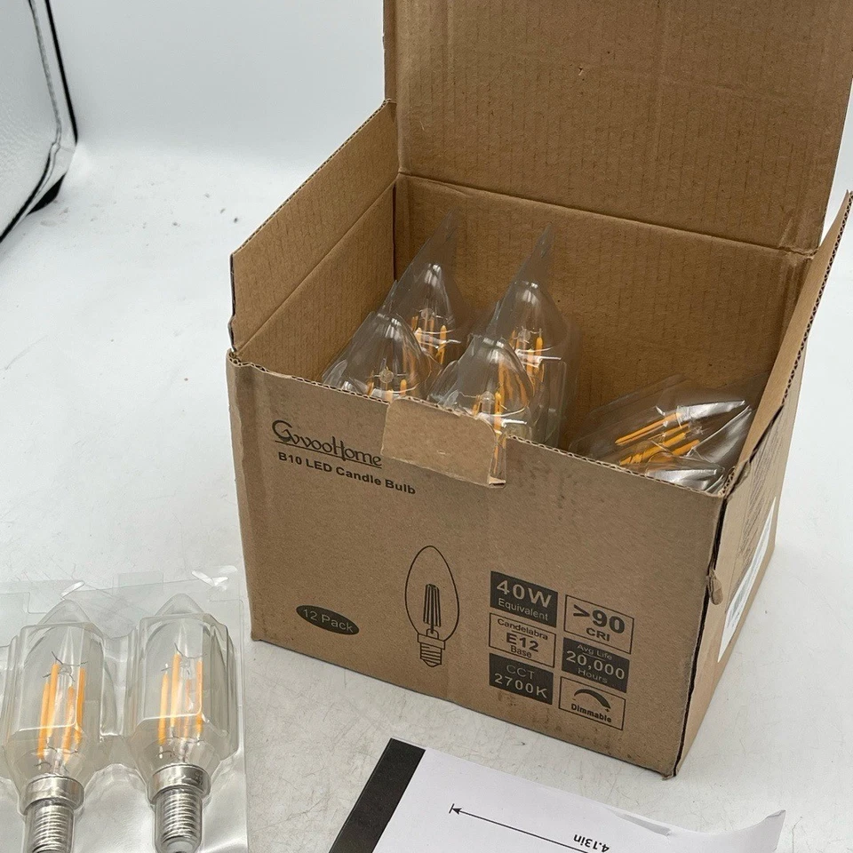 B10 LED Candle Bulb 40W Equivalent 2700K Soft White E12 Dimmable 12PK - Image 2 of 3