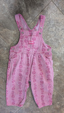 Vtg OshKosh B'Gosh Baby Genuine Article Pinstripe Floral Overalls Pink 24 Months