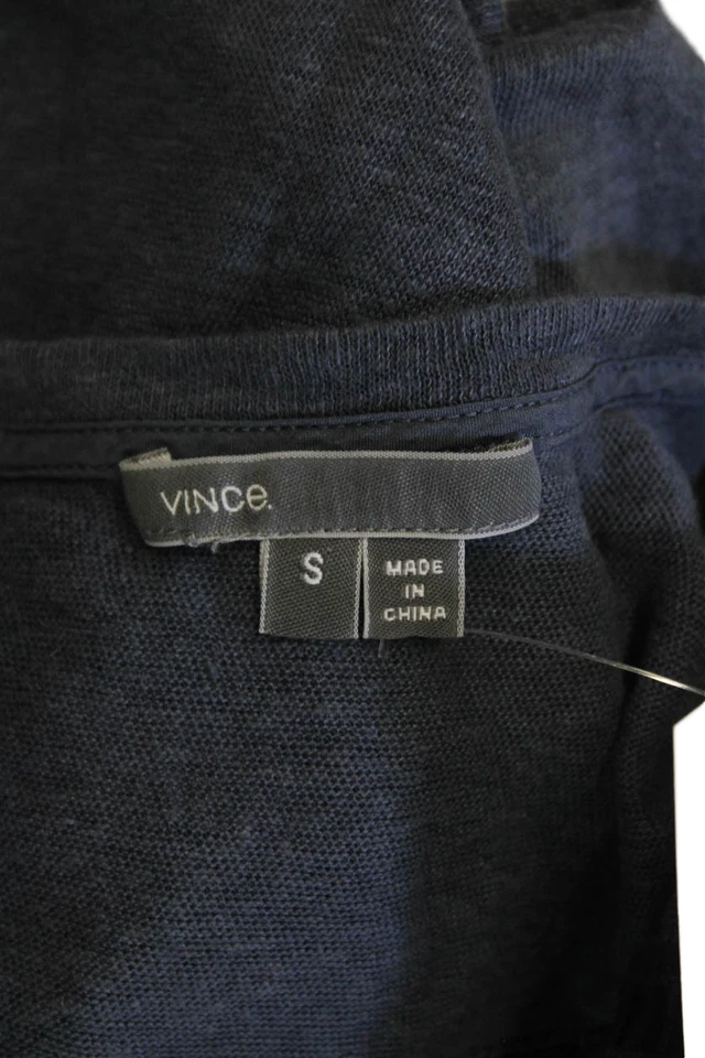 Blusa sin mangas pulóver cuello redondo recortada de lino Vince para mujer azul marino talla 2 Foto 4 de 4