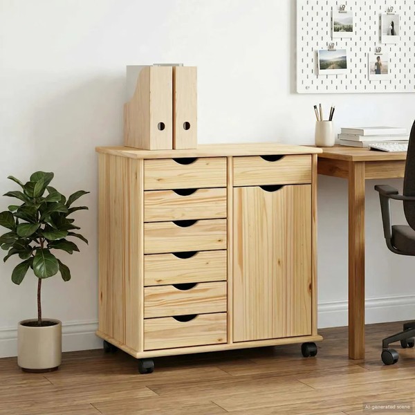 Rollschrank 63,5 X 39 X 65,5 Cm Massivholz Kiefer Braun-image