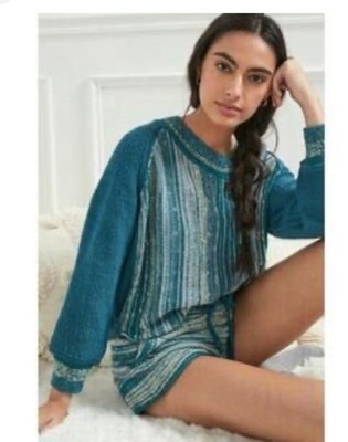 Anthropologie Daily Practice Knit Stripe Sunrise Long Sleeve Sweater & Shorts L