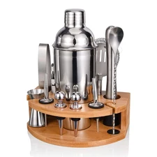 Bartender Kit with Stylish Bamboo Stand, 12 Piece 25oz Cocktail Shaker Set fo