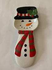 Sleigh Bell Bistro Snowman Spoon Rest Christmas Holiday Ceramic NEW