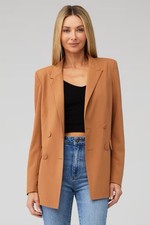 Bardot Womens Athena Double-Breasted Blazer Jacket Size 2 Chestnut Brown Long