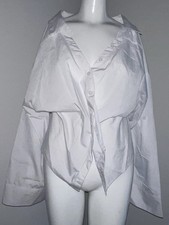 NEW Pretty Little Thing asymmetrical Gather Shirt Wide Convertible Sleeve *READ*