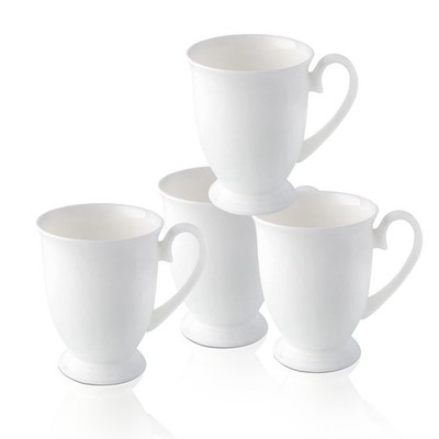 Luxury Fine Bone China White Coffee Mugs Set of 4 (8 oz), Ceramic Euro Style ...