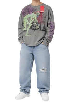Diesel T-Boxt-LS-R12 T-Shirt Manches Longues Coton Gris Taille L - Photo 1/4