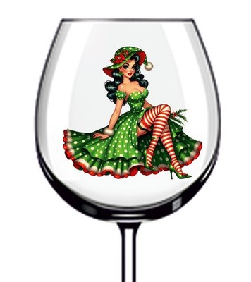 12x Weihnachten Vintage Pin Up Girl Vinyl Aufkleber Abziehbild Becher Weinglas Flasche