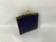 Saks Fifth Avenue Vintage Kiss Lock Leather Coin Purse 🇮🇹 Blue W2-3/4” x H3”