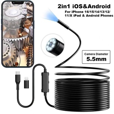 3in1 Borescope Endoscope 8LED Inspection Camera For Android iPhone 17/16/15/14