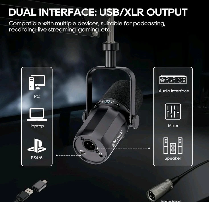 FDUCE SL40+ dynamisches Podcast-Mikrofon, USB/XLR-Mikrofon-Set für Gaming und... - Bild 4 von 4