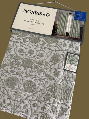New Morris & C Window Curtains 2 Panels Fully Lined 37 x 84'' Lodden Sage Green