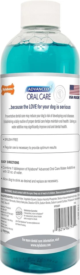 Aditivo de agua dental para mascotas Nylabone Advanced Bucal Care, removedor de sarro líquido y B Foto 3 de 4