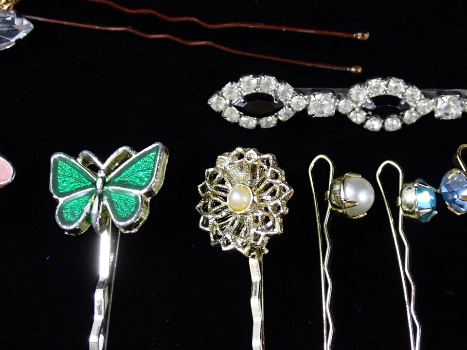 Vintage Lot Decorative Hairpin & Bobby Pin Assortment Enamel Flowers Rhinestones - Image 3 of 4