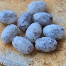 Vintage Glass Beads  10mm Marbled Gray  White Picasso Style Oval Beads 9pc