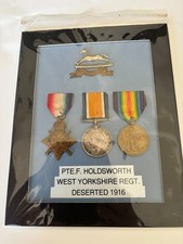 SET OF 3 WW1 MEDALS , PTE. FREDRICK HOLDSWORTH WEST YORKSHIRE REGT DESERTED 1916