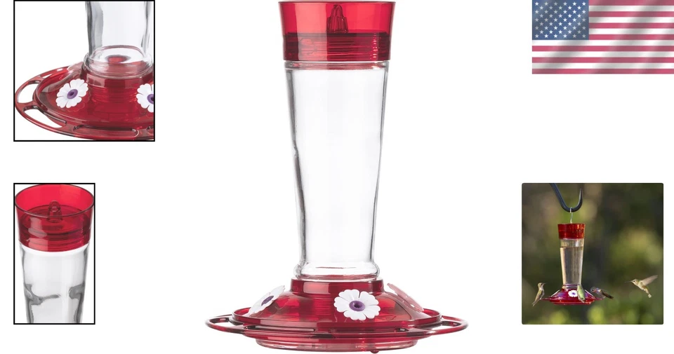 Alimentador de colibrí de vidrio - 4 estaciones de alimentación y soporte de néctar de 10 oz Foto 2 de 4