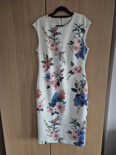 Worn Once £169 Ted Baker RARE 3 UK 10 12 White Floral Midi Dress Wedding Races