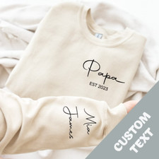 Personalize Papa Sweatshirt with Grandkids Names on Sleeve, Grandpa Sweatshirt