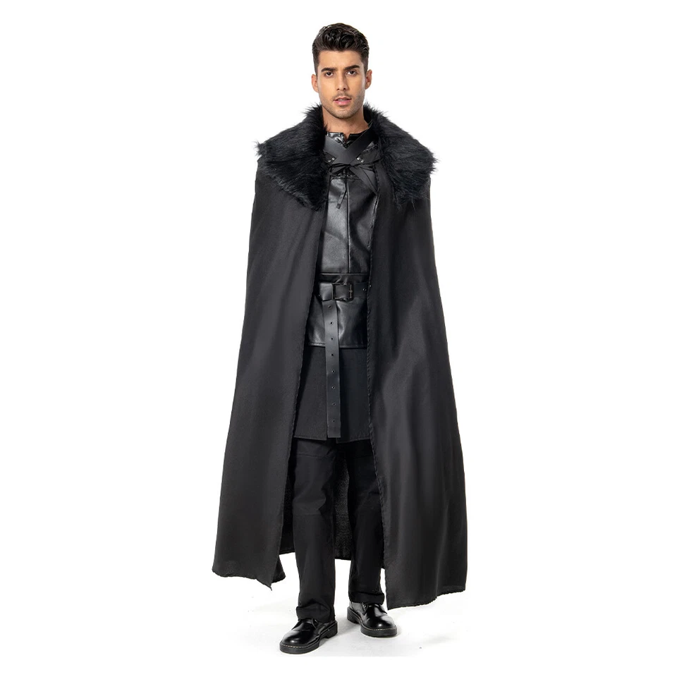 Game of Thrones Night's Watch Jon Snow Cosplay Costume Halloween OutfitVest Cape - Image 4 of 4