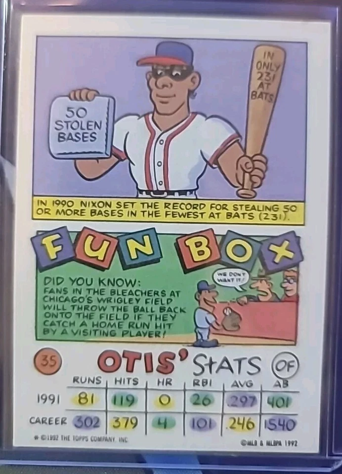 OTIS NIXON #35 1992 TOPPS KIDS BASEBALL  CARD  - Image 2 of 2