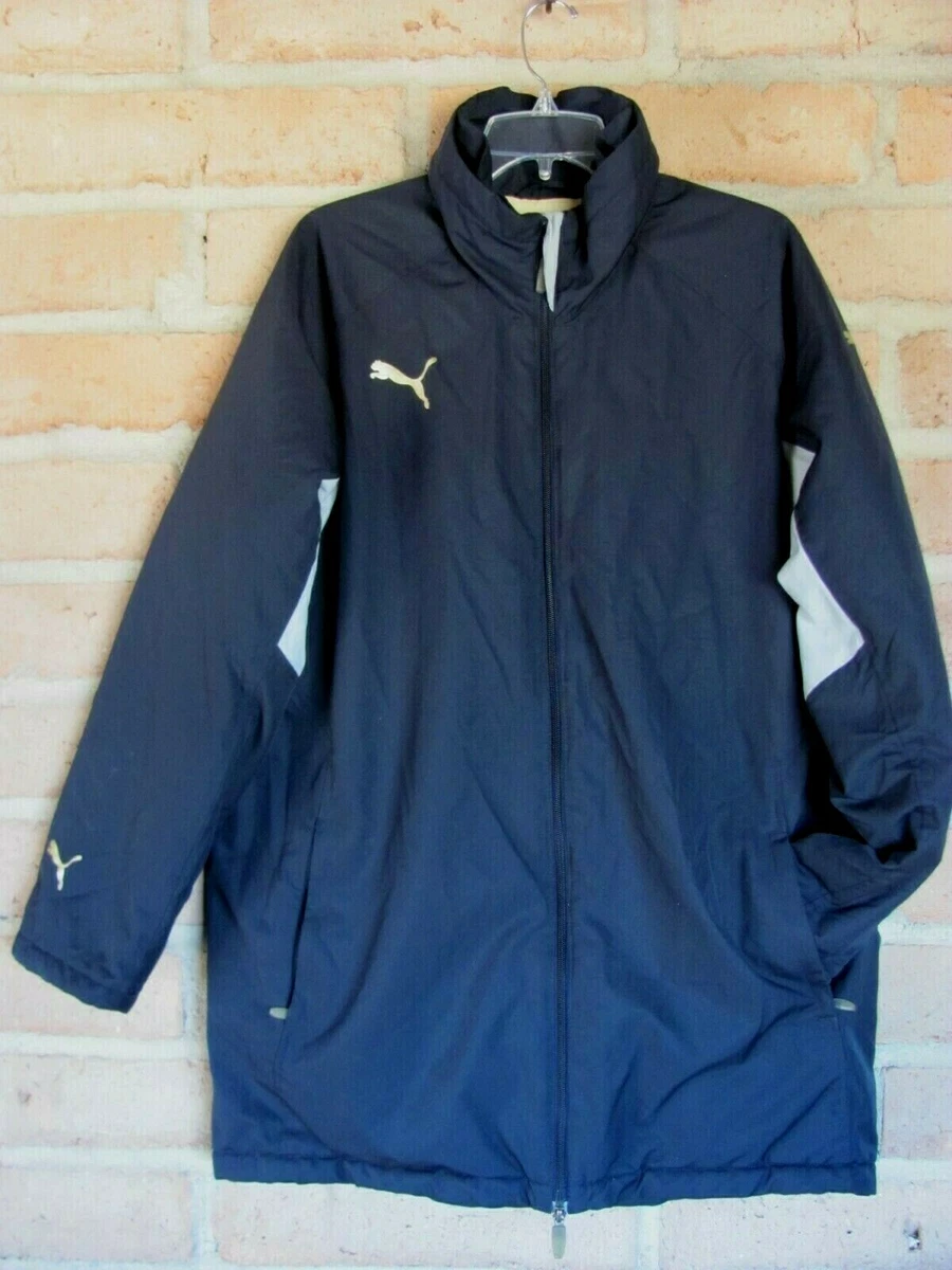 Vtg Puma Padded Black Coat Long Jacket with Gold Logos Men s Medium