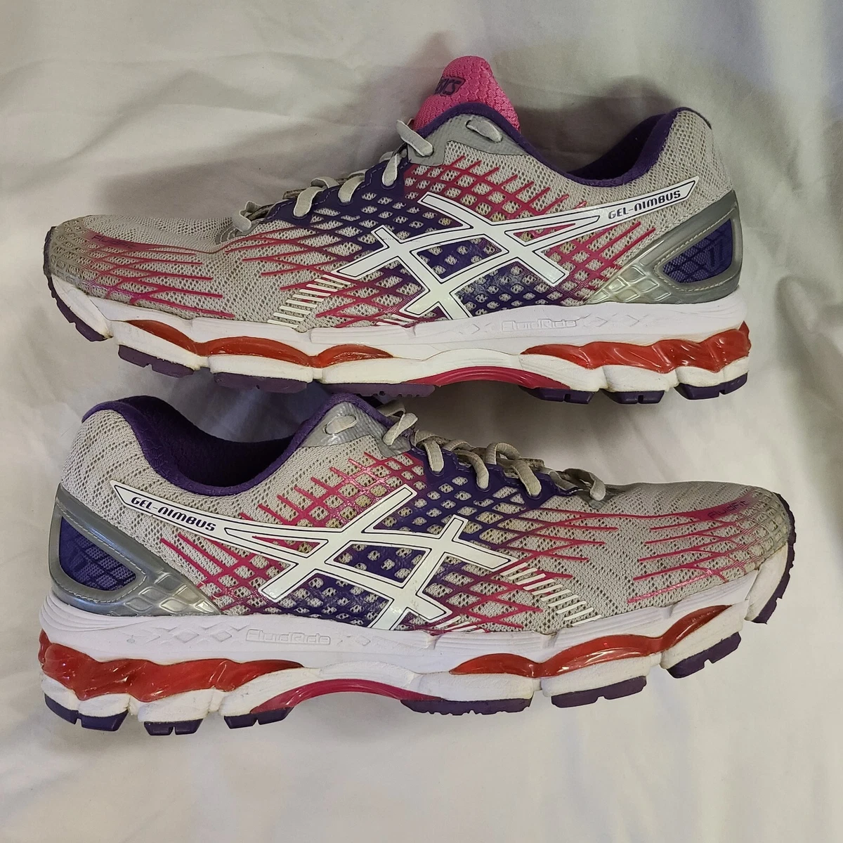 ASICS GEL NIMBUS Gray Pink Purple T557N athletic Running Shoes Womens Sz 11 EUC