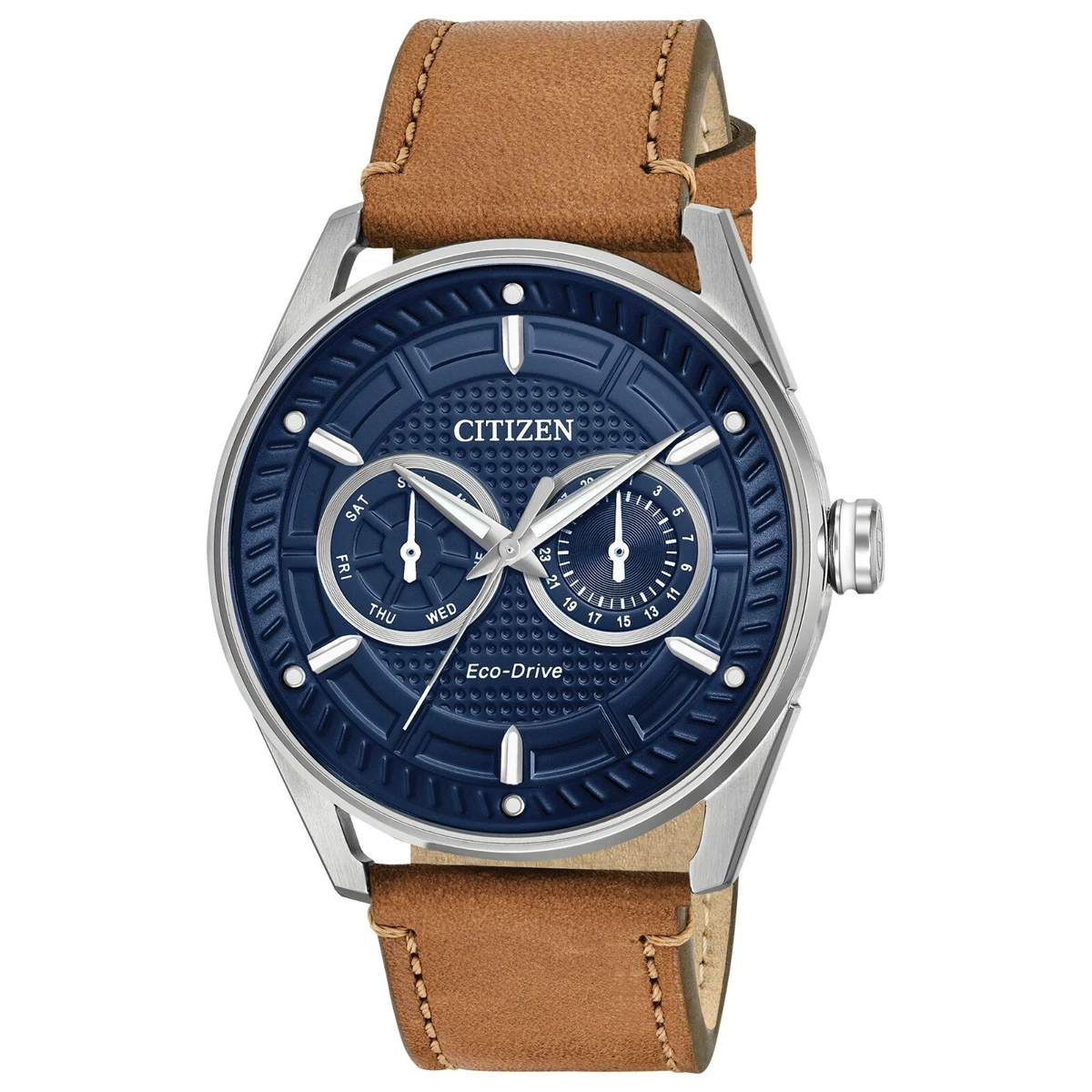 Citizen Eco Drive Men s Day Date Blue Dial Leather Strap 42mm