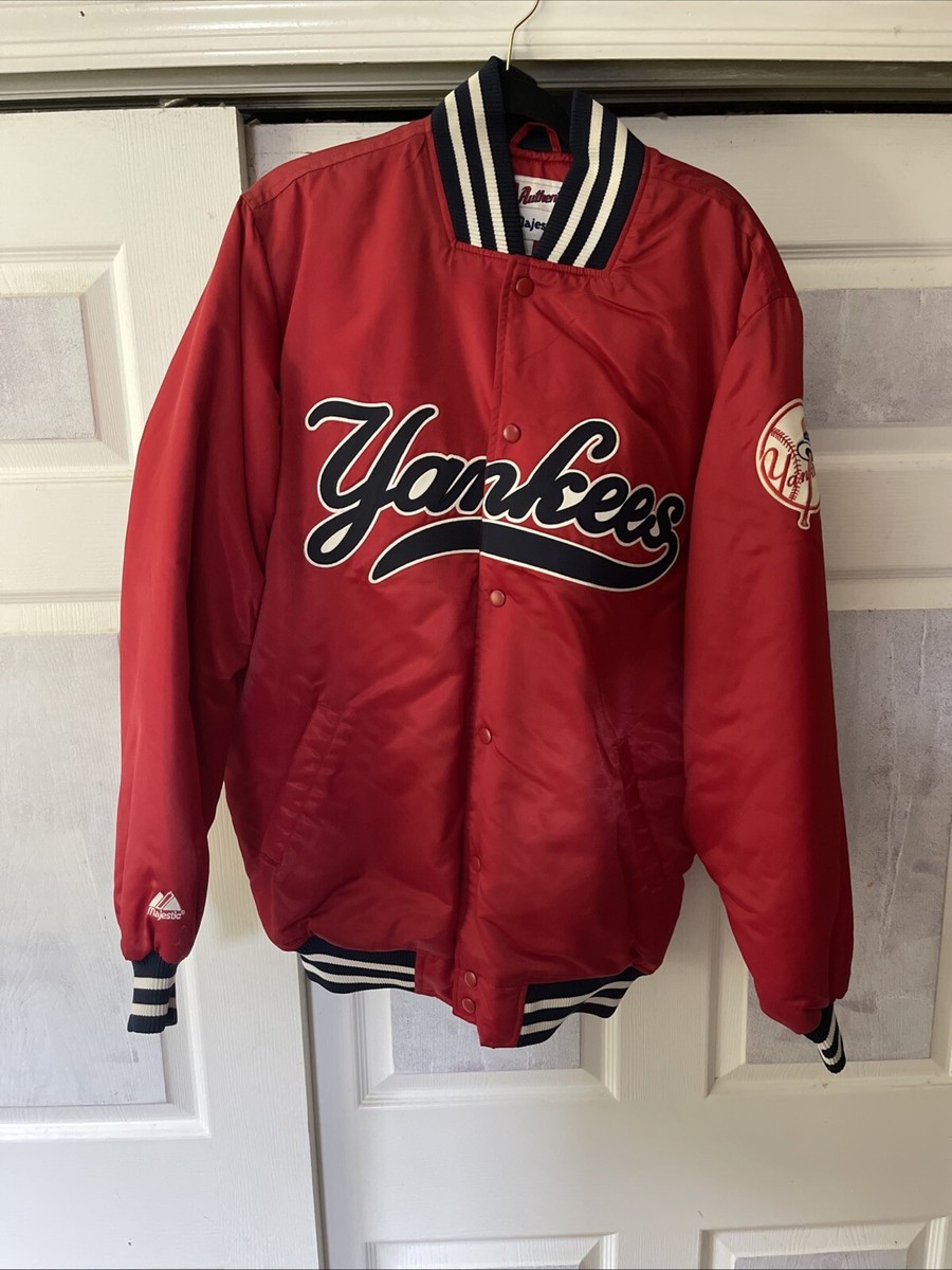 VTG 90's New York Yankees MLB Majestic Bomber Jacket Red Large | eBay